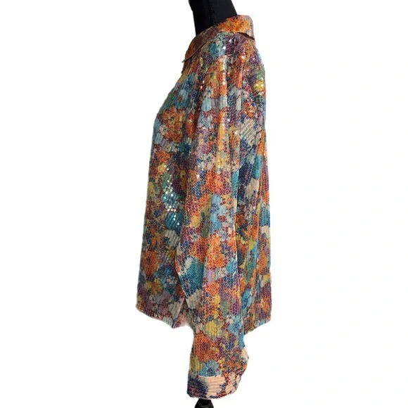 Cato Collection - Limited Edition - Rainbow Floral Sequined Shirt - Size XL - Picture 4 of 10